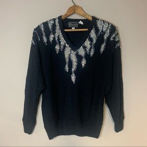 Vintage Black and Silver Sequin 1980s Sweater